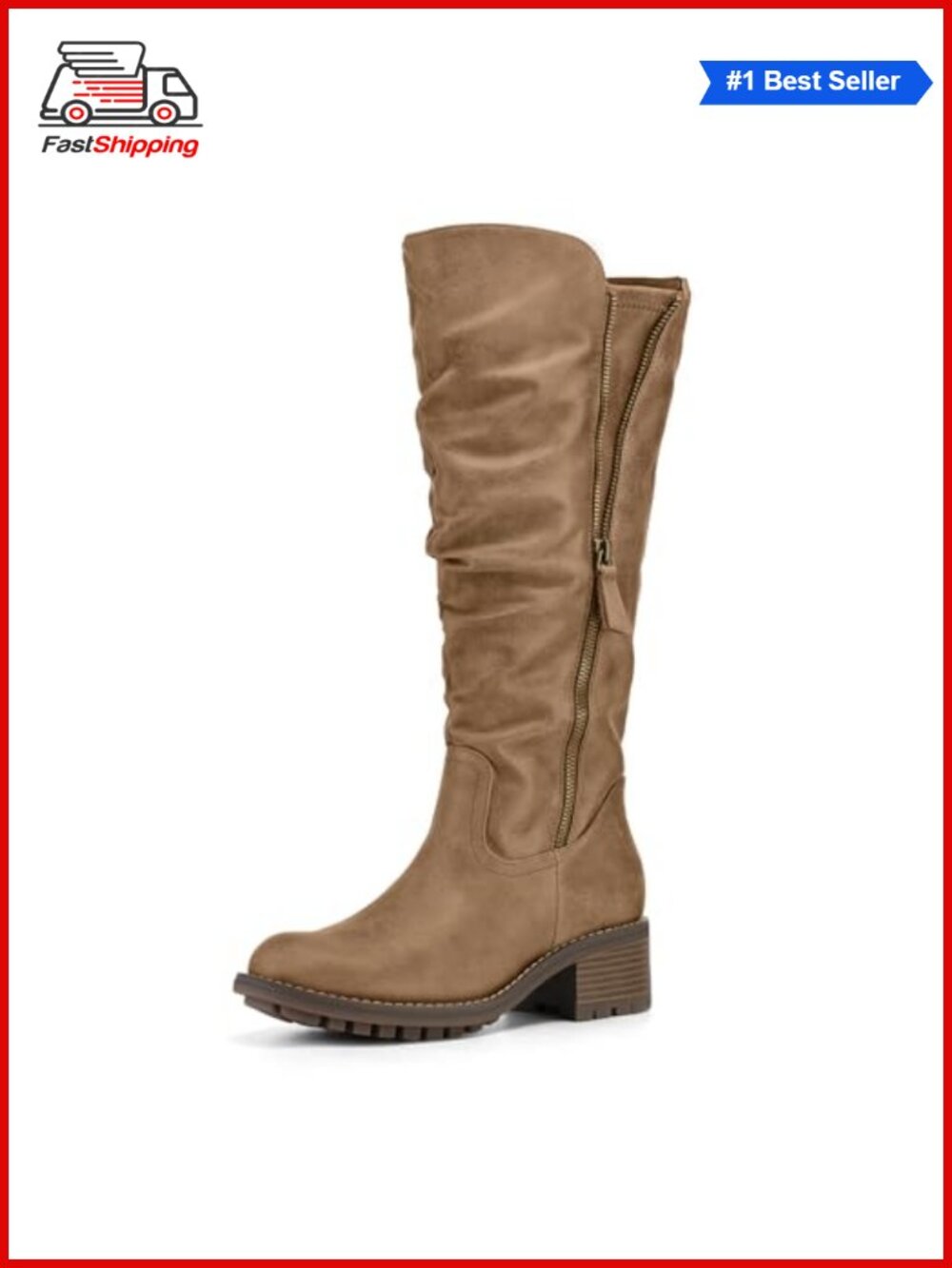 ✨mysoft Women's Knee High Boots Side Zip Chunky Heel Fall Wide